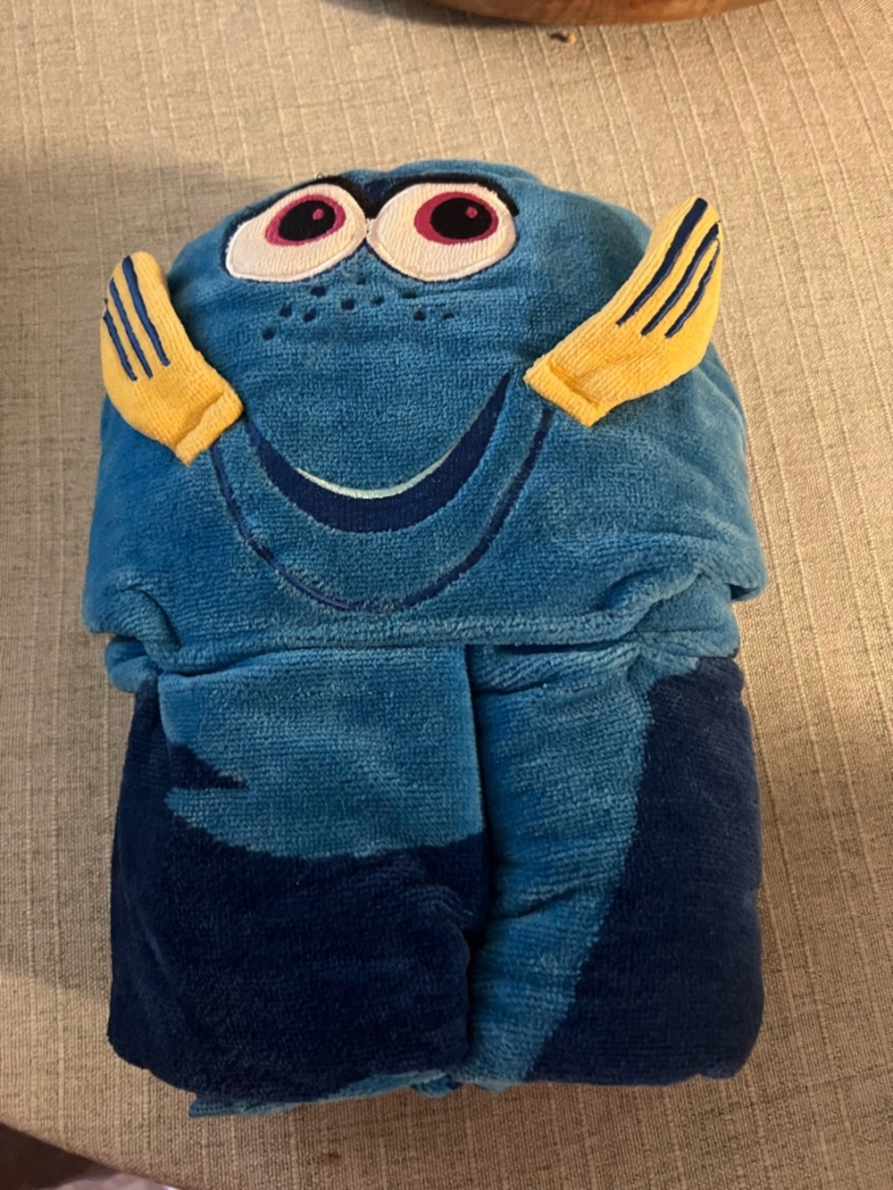 Blue Cartoon Fish Hooded Towel Robe - Yellow Fin Details